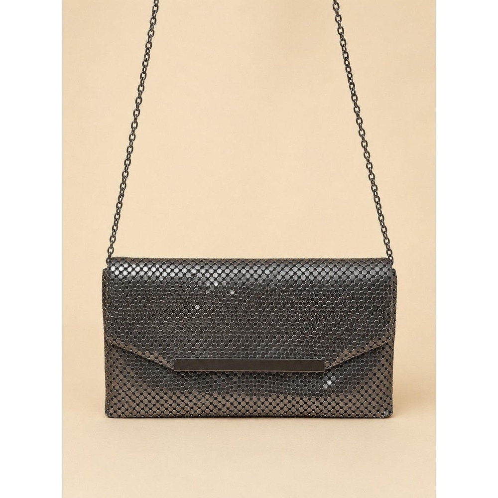 Jessica McClintock Gunmetal Mesh Evening Clutch Shoulder Bag Prom Formal Y2K 90s